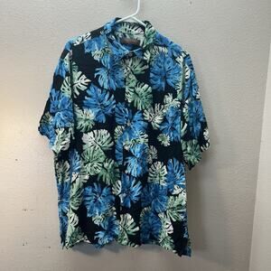 Tori Richard Short Sleeve Men's Dress Shirt Monstera Hawaiian Hawaii Camp SZ L